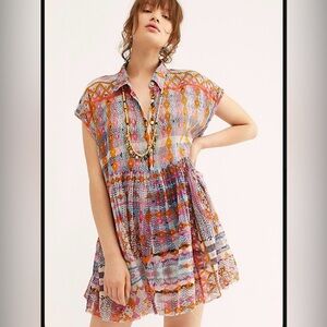 Free People One Zella Colorful Boho Dress Tunic Cover Up Multicolor Medium